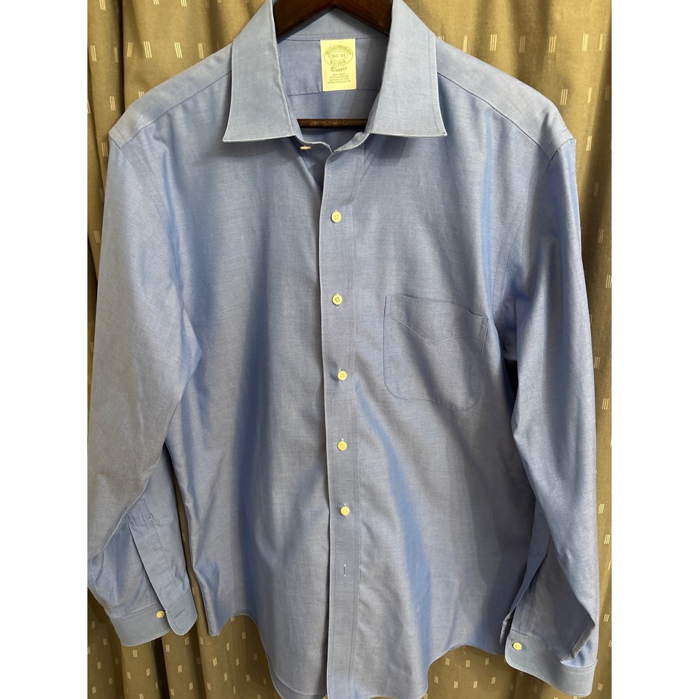 Brooks Brothers Classic Fit Non-Iron Blue Supima Cotton Dress Shirt 16.5-34